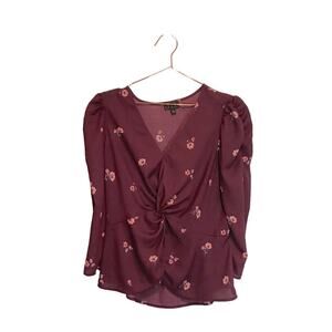 OLM floral blouse with twist front and gathered sleeve size large